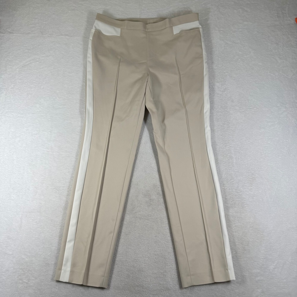 Akris Punto Beige White Side Stripe Pintuck Straight Pants Womens 8